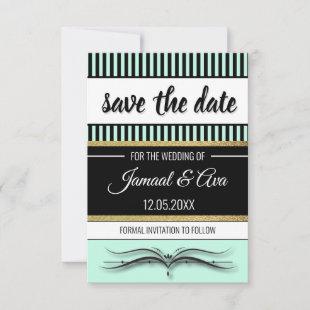 Lotus Scroll & Stripes - Gold Foil Save The Date