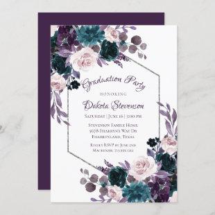 Love Bloom | Eggplant Moody Purple Graduation Invitation