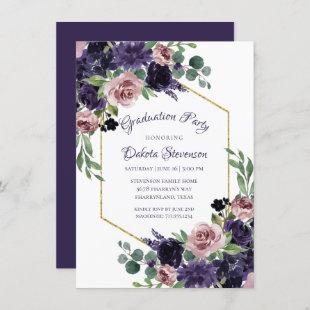 Love Bloom | Lush Purple Pink Floral Graduation Invitation