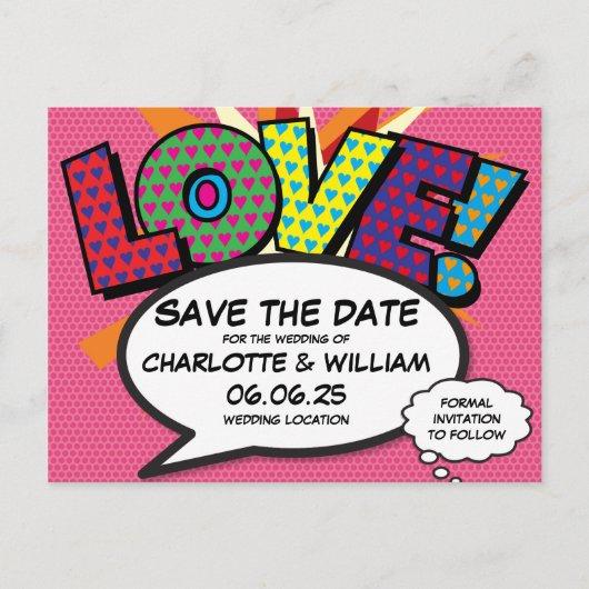 LOVE Save the Date Fun Retro Comic Book Pop Art Announcement Postcard