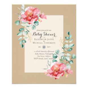 LOW BUDGET Red Floral BABY SHOWER Invitation Flyer
