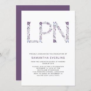 LPN graduation celebration, floral nurse purple Invitation