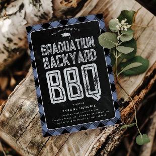 Lumberjack Blue Plaid BBQ Graduation Party Invitation