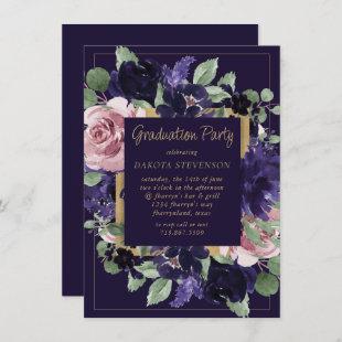 Lush Blossom | Purple and Pink Roses Graduation Invitation