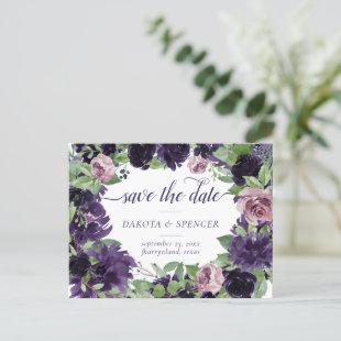 Lush Blossoms | Purple and Pink Rose Save the Date Announcement Postcard