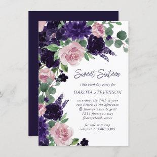 Lush Blossoms | Purple and Pink Roses Birthday Invitation