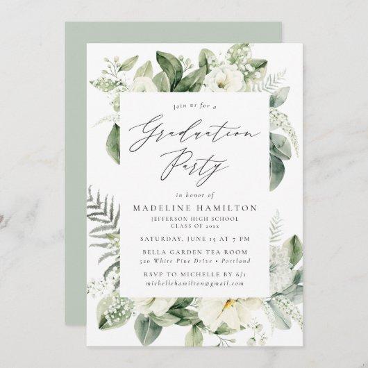 Lush White Flowers and Greenery Graduation Party Invitation