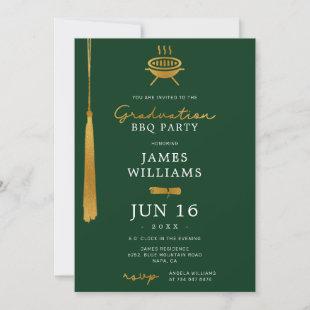 Lux Gold Foil Tassel Graduation BBQ Party Green Invitation