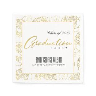 LUXE GLAM FAUX GOLD WHITE  ROSE FLORAL GRADUATION NAPKINS