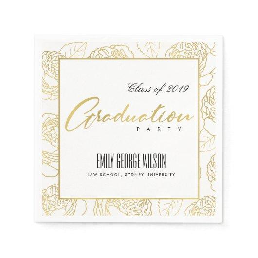 LUXE GLAM FAUX GOLD WHITE  ROSE FLORAL GRADUATION NAPKINS
