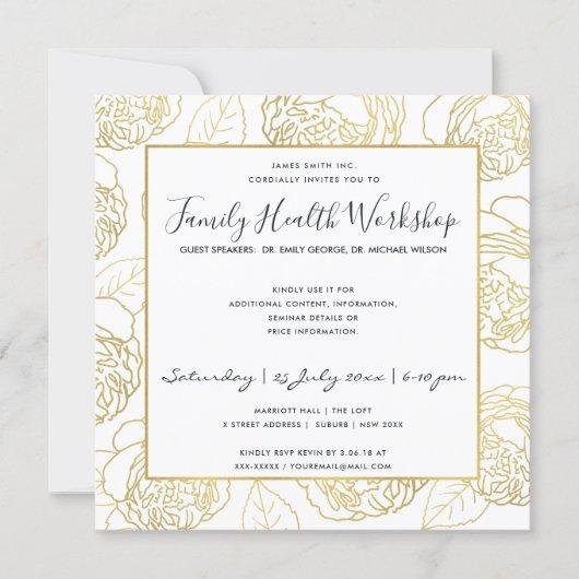 LUXE NAVY GOLD WHITE ROSE FLORAL WORKSHOP EVENT INVITATION
