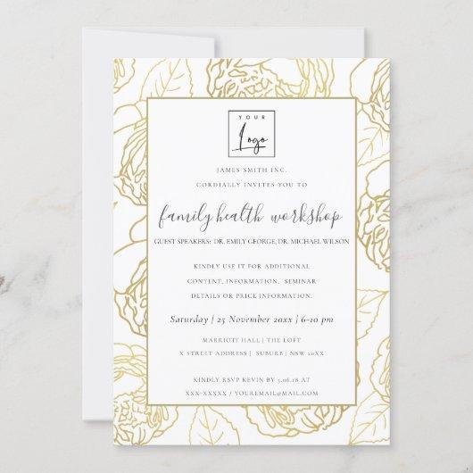 LUXE NAVY GOLD WHITE ROSE FLORAL WORKSHOP EVENT INVITATION