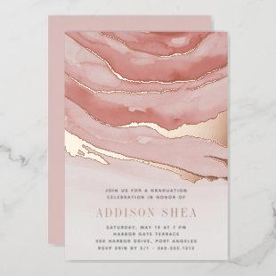 Luxe Pink Marble Graduation Party Foil Invitation