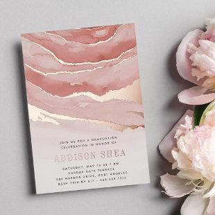 Luxe Pink Marble Graduation Party Foil Invitation