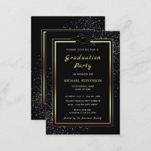 Luxury Black Gold Framed Graduation Invitation