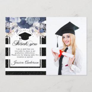 Luxury Black Gold Graduation Photo Thank You Card