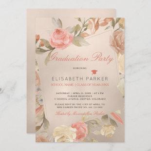 Luxury Glam Peach Floral PHOTO Graduation Party Invitation