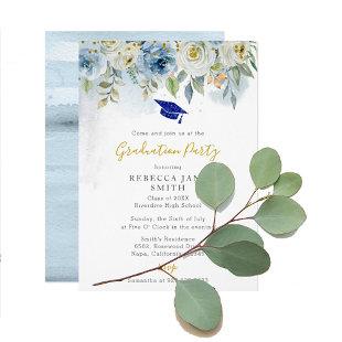 Luxury Gold and Blue Glitter Hat Graduation Party Invitation