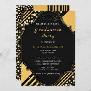 Luxury Gold Frame Cap Graduation Party Invitation