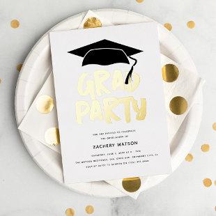 Luxury Gold GRAD Party Graduation  Foil Invitation