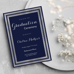Luxury modern navy blue silver Graduation Invitation