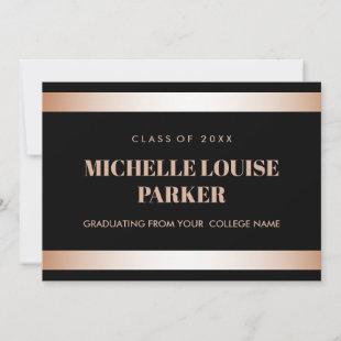 Luxury Rose Gold Black Photo Graduation Invitation
