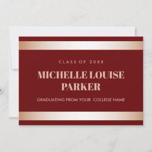 Luxury Rose Gold Burgundy Photo Graduation Invitation