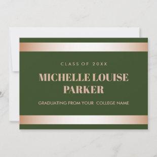 Luxury Rose Gold Green Photo Graduation Invitation