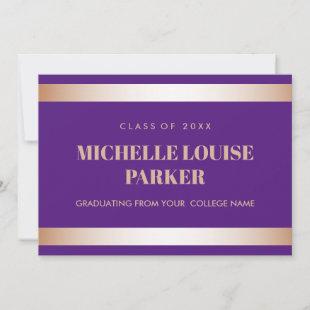 Luxury Rose Gold Purple Photo Graduation Invitation