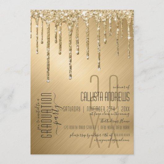 Luxury Sparkly Gold Glitter Drips Graduation Invitation