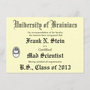 Mad Scientist Diploma Joke invitation