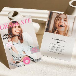 Magazine cover 2 photos pink trendy graduation announcement