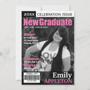 Magazine Cover Fuchsia Graduation Invitations