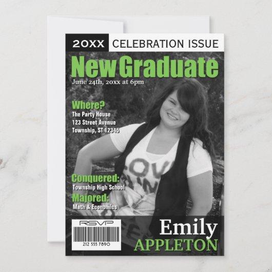 Magazine Cover Green Graduation Invitations