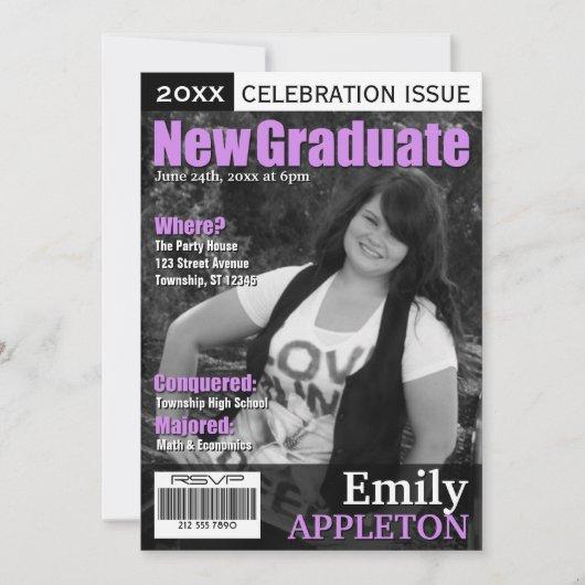 Magazine Cover Purple Graduation Invitations