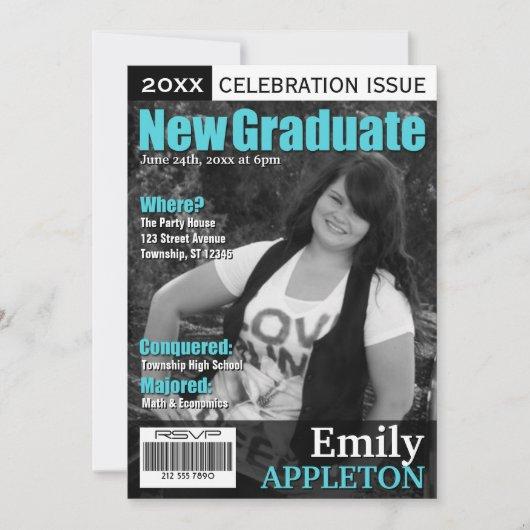 Magazine Cover Turquoise Graduation Invitations