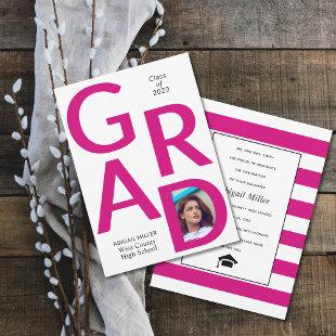 Magenta pink GRAD Class of 2024 photo graduation Announcement