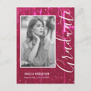 Magenta Space Glitter Photo Graduation Invitation Postcard