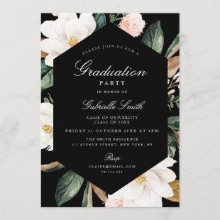 Magnolia floral frame graduation party invitation