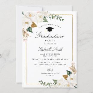 Magnolia floral graduation party invitation