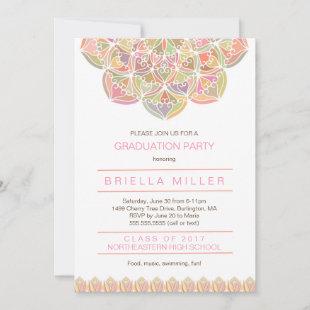 Mandala graduation party ceremony, pink boho invitation