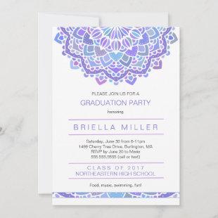 Mandala graduation party ceremony purple bold boho invitation