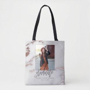 MARBLE AND ROSE GOLD GRADUATION announcement Tote Bag