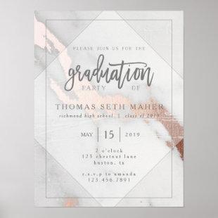 MARBLE AND ROSE GOLD GRADUATION INVITATION POSTCAR POSTER