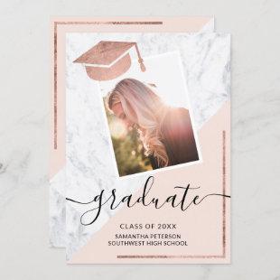 Marble blush rose gold graduate photo graduation invitation
