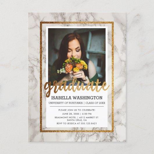Marble & Gold Typography Photo Graduation Party Invitation Postcard