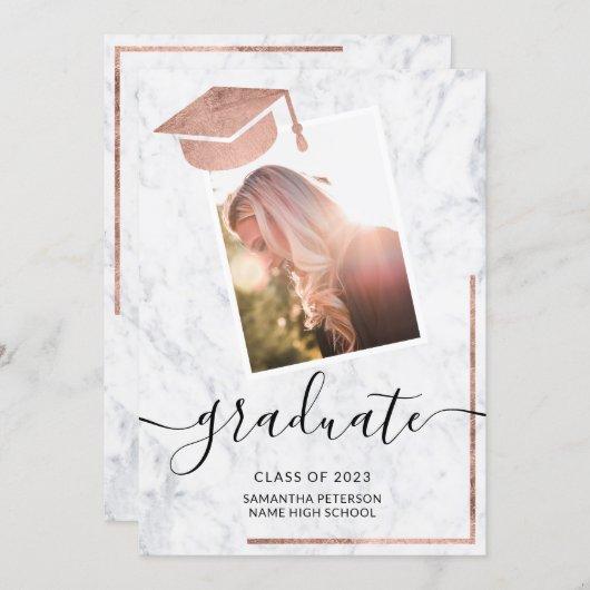 Marble rose gold graduate photo cap graduation invitation