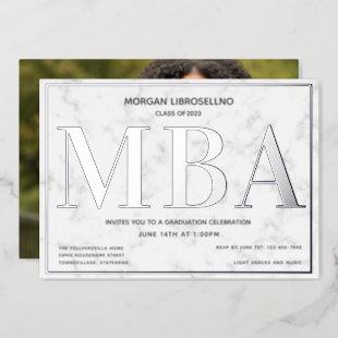 Marble Silver Photo MBA Graduation Foil Invitation