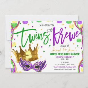 Mardi Gras Twins Baby Shower Invitation