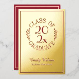 Maroon and Gold Class Of 2022 Graduation Party Foil Invitation